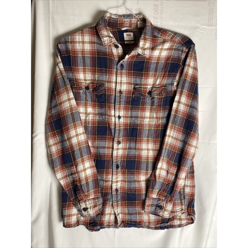 Levi's Flannel Shirt Men's Size M Long Sleeved Red Blue Yellow Plaid Western